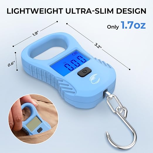 Calamus Lightweight Fish Scale – Rechargeable Digital Scale with USB Cable, 55lb Capacity, Multi-Units Pound/Ounces & Kilograms, High Accuracy, Backlight LCD Display, Fishing Gifts for Men