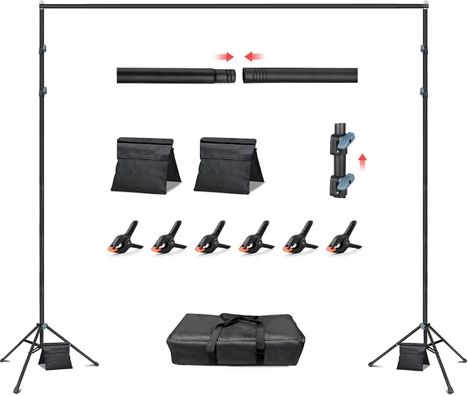 Hemmotop Photo Backdrop Stand 10x8.5ft(WxH), Heavy Duty Background Stand with 2 Sandbags, 2-in-1 T-Shape Photography Backdrop Stands for Party, Photo Booth, Balloon, Projector Screen, Wedding