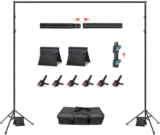 Hemmotop Photo Backdrop Stand 10x8.5ft(WxH), Heavy Duty Background Stand with 2 Sandbags, 2-in-1 T-Shape Photography Backdrop Stands for Party, Photo Booth, Balloon, Projector Screen, Wedding