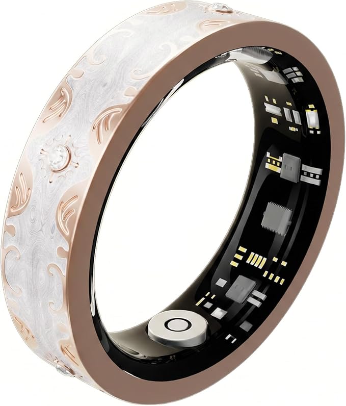 Smart Ring for Women, Sleep Tracker and Health Ring with Heart Rate, SpO2, HRV, Multi-Sport Tracking, IP68 Waterproof, Jewelry-Inspired Design, No Subscription, for iOS and Android (White, 9#)