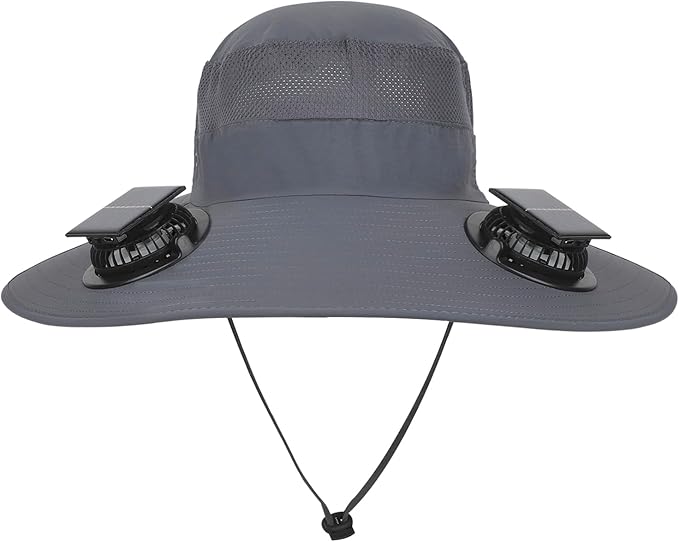 Solar Fan Hat 2 Fans, Outdoor Wide Brim Fishing Hat with Fan, Solar Cooling Bucket Fisherman Hats, Quick Dry Sun Cap with Fan