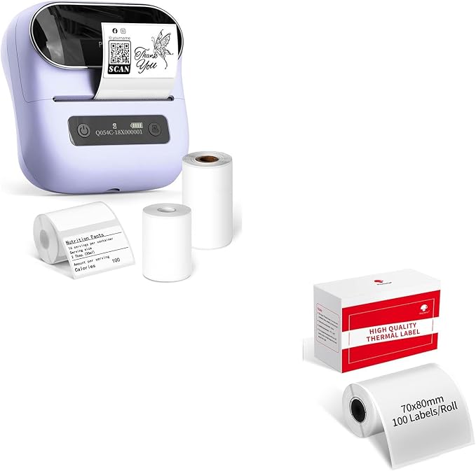 Phomemo M220 Label Maker & 4 Roll Label, 3.14 Inch Bluetooth Thermal Label Printer for Barcode, Address, Labeling, Mailing, File Folder Label, Easy to Use, Support Smartphone, Tablet&PC
