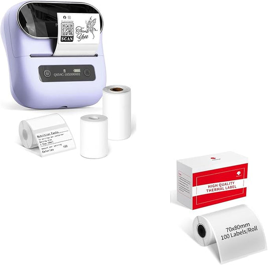 Phomemo M220 Label Maker & 4 Roll Label, 3.14 Inch Bluetooth Thermal Label Printer for Barcode, Address, Labeling, Mailing, File Folder Label, Easy to Use, Support Smartphone, Tablet&PC