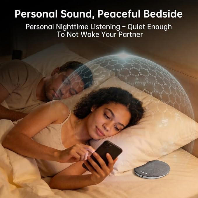 Kinglucky Pillow Speaker for Sleeping, Ultra-Thin Bluetooth 6.0 Under Pillow White Noise Sound Machine for Side Sleepers, Auto Shut-Off, Rechargeable, Travel Portable, Black Grey