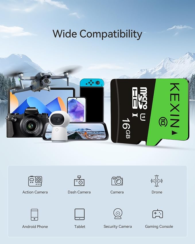 KEXIN 16GB Micro SD Card 5 Pack microSDHC Memory Card UHS-I C10 U1 Micro SD Card Full HD High Speed TF Card for Smartphone Tablet Action Camera Dash Cam Drone Game Console with SD Adapter
