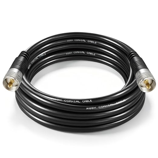 RG8x Coaxial Cable, CB Coax Cable, 12ft UHF PL259 Male to Male Low Loss CB Antenna Cables, 50 Ohm for HAM Radio, Antenna Analyzer