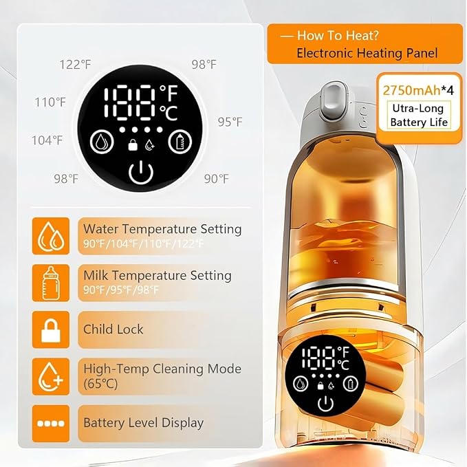 Portable Bottle Warmer, 17oz Milk & Water Warmer for Travel, Efficient Heating with Preset Temperature, PD Fast Charging, IPX6 Rinseable
