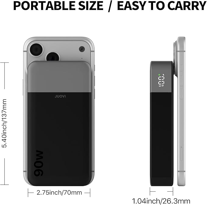 JUOVI Laptop Power Bank 90W 20000mAh USB C Portable Charger，PD QC Fast Charging 4-Port(2C+2A) External Battery Pack for MacBook Laptop iPad iPhone Samsung Steam Deck, Perfect for Travel & Business
