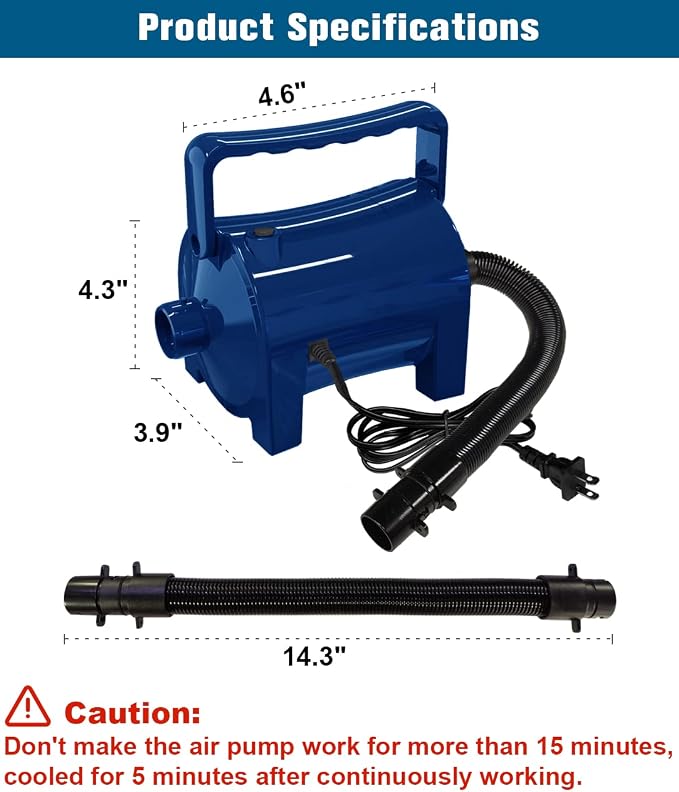 Artigarden Electric Air Pump Portable 460W Quick-Fill Air Pump Air Flow 45CFM 2.1PSI with Hose 5 Nozzles 120V AC Inflator Deflator Pump for Air Mattress Air Bed Inflatable Cushion Boat Swimming Ring