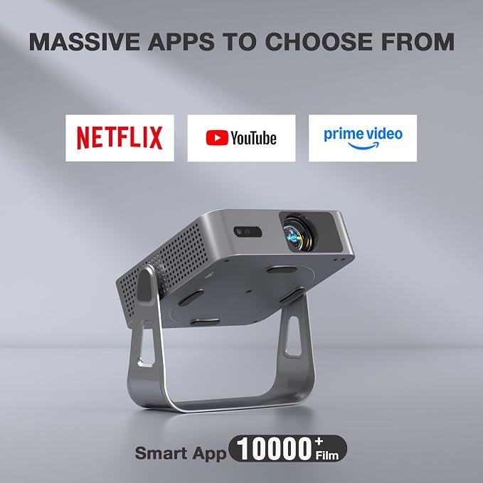 【Officially-Licensed APP & 2000ANSI】 Smart Mini Projector with WiFi and Bluetooth, VISSPL Native 1080P Auto Focus & Keystone Portable Outdoor Projector, 4K Support Home Movie Projector Metal
