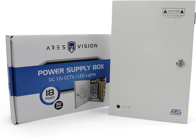 18 Channel CCTV Power Supply Box 12V 30A – High Capacity Power Distribution Box for Security Cameras, Lockable Metal Enclosure with Fused Outputs, Includes Extra fuses & Screw Driver