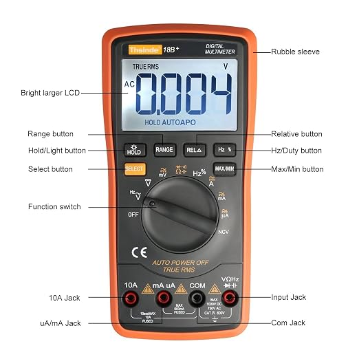 Auto Ranging Digital Multimeter TRMS 6000 with Battery Alligator Clips Test Leads AC/DC Voltage/Account,Voltage Alert, Amp/Ohm/Volt Multi Tester/Diode (Orange 8pcs)