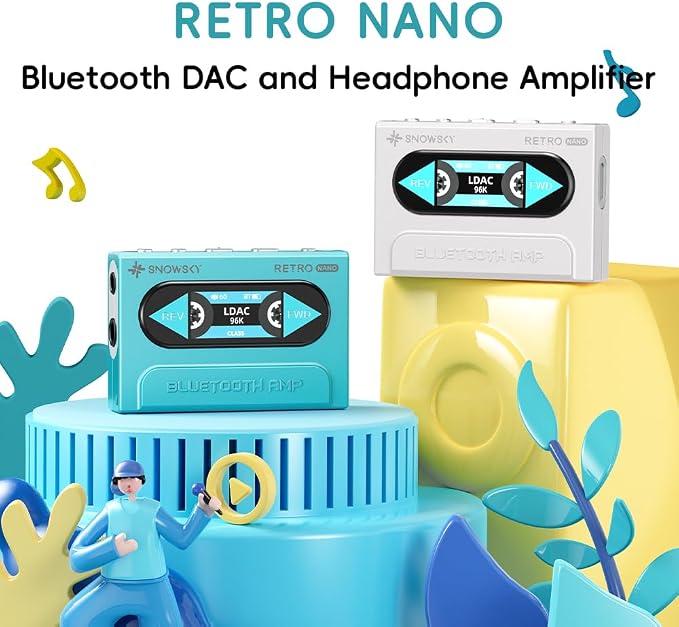 FiiO/Snowsky Retro Nano Bluetooth USB DAC AMP with LDAC, aptX Adaptive, aptX LL (3.5mm Unbalanced & 4.4mm Balanced Output) (Blue)