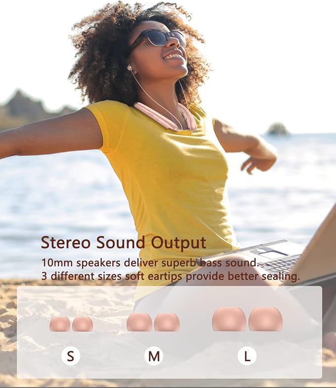 Bluetooth 5.3 Neckband Bluetooth Headphone, Sweat Resistant Noise Canceling Stereo Retractable Headphones, and Retractable Ear Tips for Music, Conference, Sports