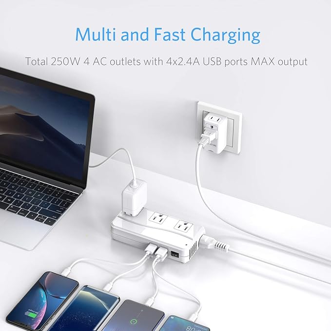 ISELECTOR Voltage Converter 220V to 110V, Travel Converter US to Europe with 4 USB Ports, 3 AC Sockets 4-in-1 Adapter Suitable for UK/AU/US/EU