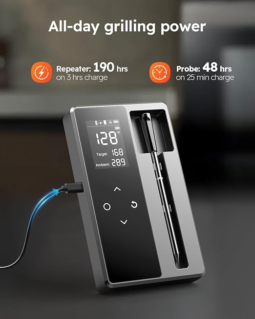 Smart Bluetooth Wireless Meat Thermometer Digital, Standalone Base, 6 Sensors Accuracy, Instant Read Food Thermometer for Kitchen, BBQ, Grill, Oven, Smoker, Grey