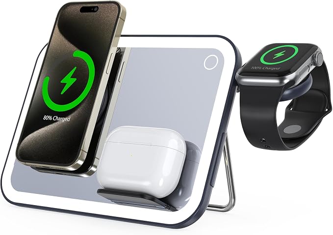 3 in 1 Wireless Charging Station for Apple Magnetic Charger Station for iPone& Apple Watch& Airpods (Black)