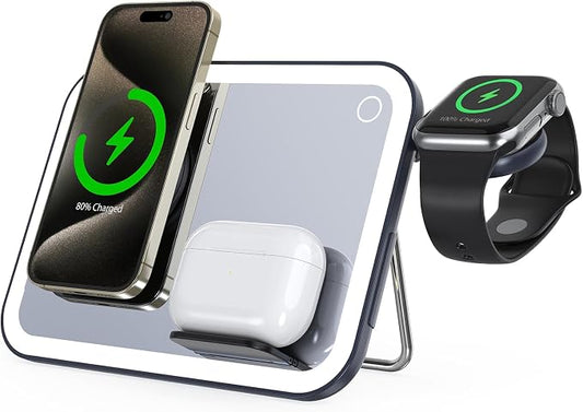 3 in 1 Wireless Charging Station for Apple Magnetic Charger Station for iPone& Apple Watch& Airpods (Black)