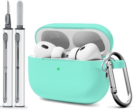 for AirPods Pro 2 Case with Cleaner Kit, Compatible with Airpods Pro 2nd/1st Generation Case (USB-C Cable) with Keychain for Women and Men,Mint Green