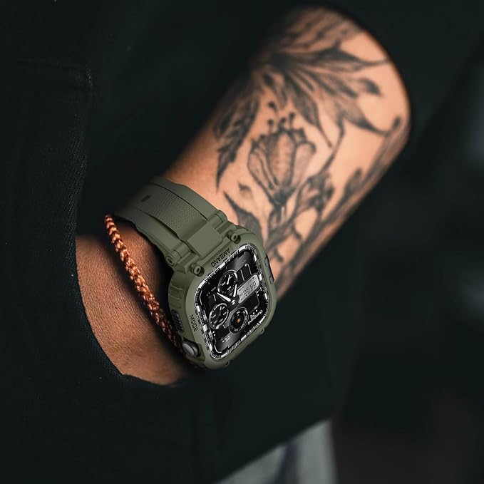 amBand for iWatch Series 11/10 46mm Band Case Men, M1 Sport Tactical Shockproof Wristband for Apple Watch 46 mm, Perfect for Fitness/Outdoor Enthusiasts Military Fans Fashion Seekers - Army Green