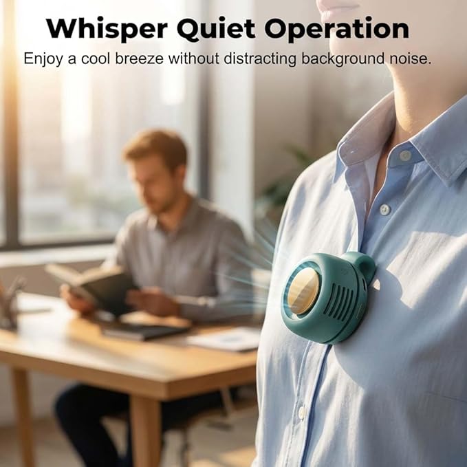 Portable Silent Clip On Bladeless Fan, Rechargeable Wearable Fan, Mini Fan with Clip for Shirt & Waist, Adjustable 3-Speed Portable Waist Neck Fan Hands-Free for Outdoor Travel Office (Green+White)