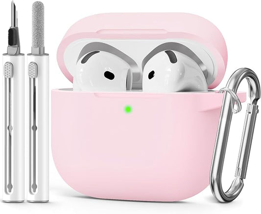 for AirPods 4 Case 2024 Come with Cleaner Kit,Soft Silicone Protective Cover for Apple AirPods 4th Generation Cases with Keychain,Compatible with AirPod 4 Case for Women Men-Light Pink
