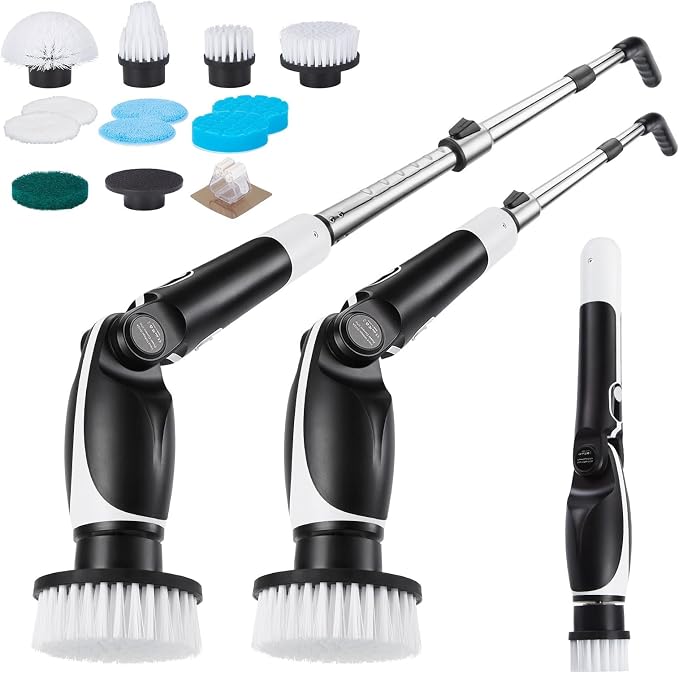 Electric Spin Scrubber with 4 Adjustable Angles & 11 Brush Heads, Effortless Cleaning for Bathroom, Tub, Tile, and Floors, Powerful, Lightweight & Cordless