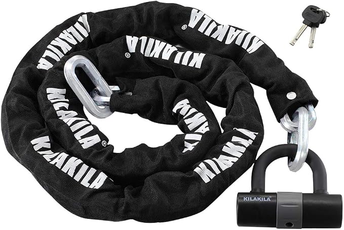 KILAKILA Security Chain Lock - Heavy Duty 10mm Bicycle and Motorbike Lock With 16mm U Lock