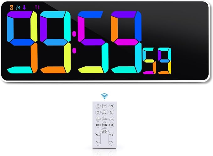 Large 13.7" LED Digital Timer（5''Nunmber）, 11 Color Changing, Count Up/Down Timer with Remote Control, Adjustable Brightness Wall Clock for Home, Office, Gym, Elderly, Auto DST