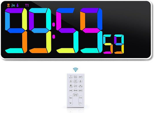 Large 13.7" LED Digital Timer（5''Nunmber）, 11 Color Changing, Count Up/Down Timer with Remote Control, Adjustable Brightness Wall Clock for Home, Office, Gym, Elderly, Auto DST