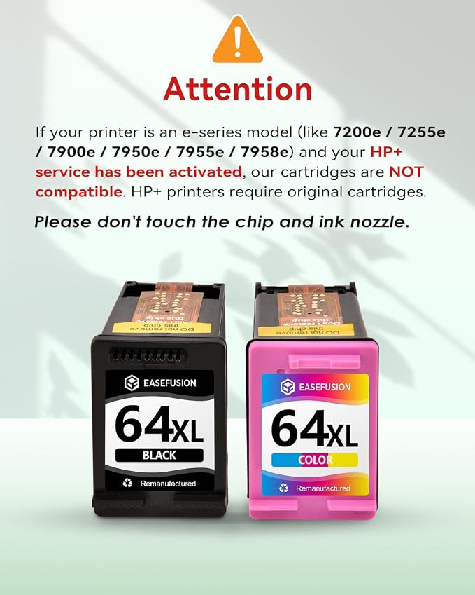EaseFusion 64XL Black and Color Ink Cartridge Remanufactured Replacement for HP Ink 64 HP64 HP64XL Combo Pack Compatible with HP Envy Photo 7800 7855 7858 7100 7155 6200 6255 Tango X Series Printers