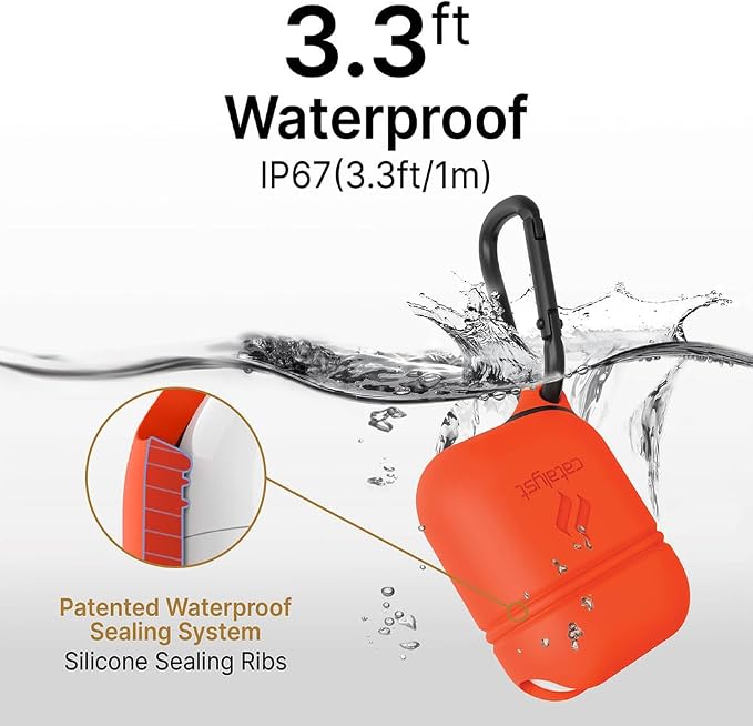 Catalyst Waterproof Case for AirPods 2nd Generation and AirPods 1st Generation - Wireless and USB-C Charging High Drop Protection AirPod Gen 2 and Gen 1 Case with Carabiner, One Piece Design