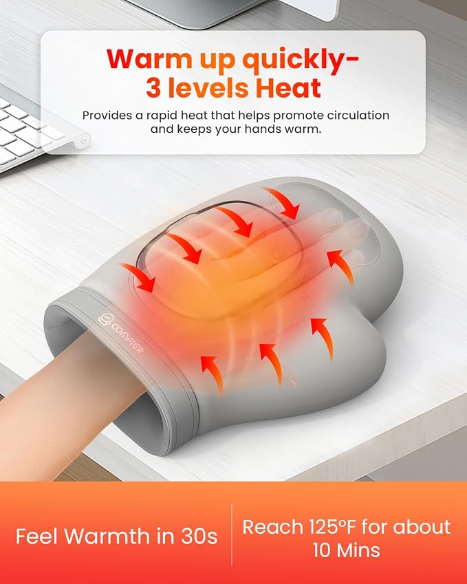 COMFIER [2026 Gift for Men,Women,Cordless Hand Massager for Arthritis and Carpal Tunnel, Updated Bigger Electric Hand Massager with Heat and Compression,Wrist, Finger Massage