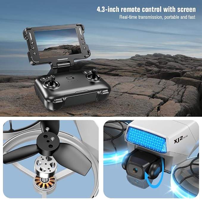 HD Camera Drone with LED Body Lights Foldable Screen Controller Brushless Motor RC Quadcopter Headless Mode 360° Flips, Under 250g Lightweight Portable Drones for Adults Beginners Outdoor Travel Video