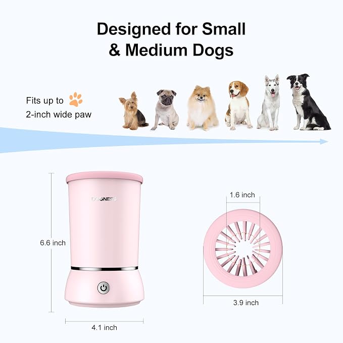 DOGNESS W01 Automatic Dog Paw Cleaner for Small to Medium Dogs (Light Pink) | Original Design | Premium Thick Materials | Rechargeable
