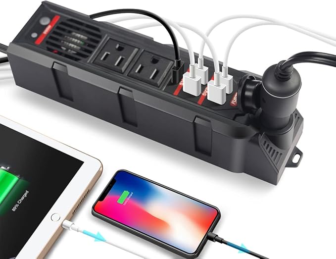200W Car Power Inverter,DC 12V to 110V AC Vehicle Converter with Type-C Port,Dual AC Outlets and 4 Quick 2.4A USB Ports for Car Cigarette Lighter Adapter