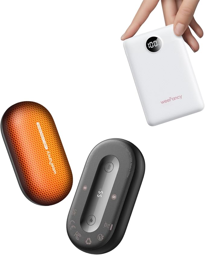 Ultra-Thin Mini Portable Charger 10000mAh & Rechargeable Electric Hand Warmers 2 Packs Gifts Set