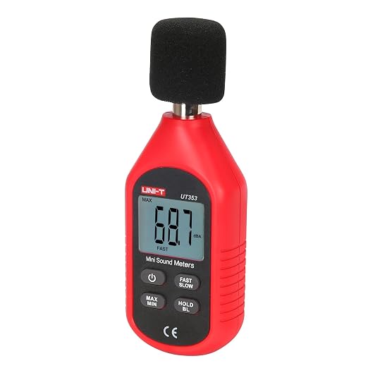 UNI-T UT353 Digital Sound Level Meter,30dB-130dB Noise Meter with A-Weighting,Backlit LCD,Data Hold,Max/Min Recording,for Industrial HVAC Maintenance,Home Theater Calibration,Environmental Monitoring