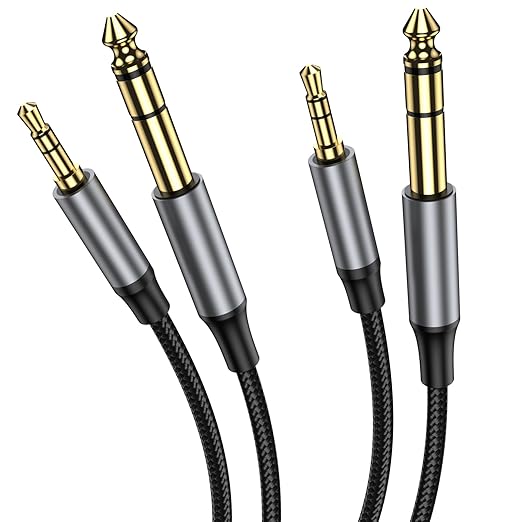 1/4 inch to 3.5mm Stereo Audio Cable 6.6FT, 1/8 to Quarter Inch TS 6.35mm Y Splitter Guitar AMP Aux Cord for Guitar,iPod, Laptop, Home Theater Devices, Smartphones and Amplifiers(2Pack)