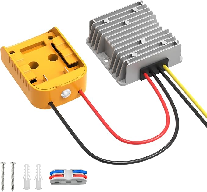 Kzreect 20V to 12V Step-Down Converter Compatible with Dewalt 20V Battery Adapter with Over-Discharge Protection, DC 12V 20A 240W Buck Converter Voltage Regulator for Golf Cart RC Car Truck DIY