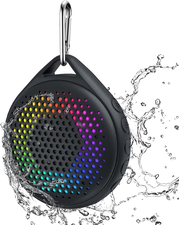 Bluetooth Shower Speaker, IP67 Waterproof with RGB Light, Portable with Hi-Fi Sound and Built-in Mic, Supports TF Card, Wireless for Home, Outdoor, Travel