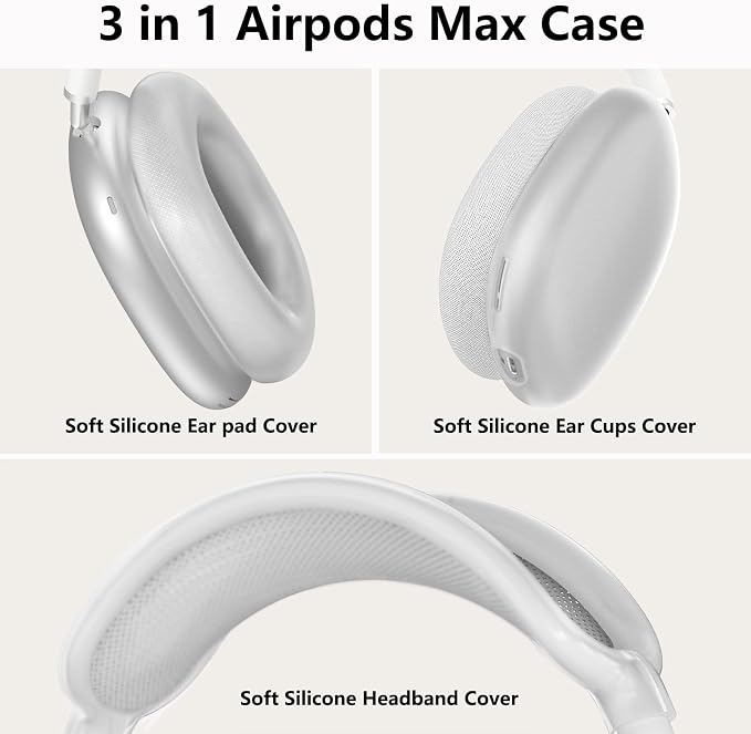 Silicone Case Cover for AirPods Max Headphones, Ear Pad Case Cover/Ear Cups Cover/Headband Cover for AirPods Max 2/1 (2026/2024/2020)(USB-C/Lightning), Accessories for Apple AirPods Max 2, Foggy White