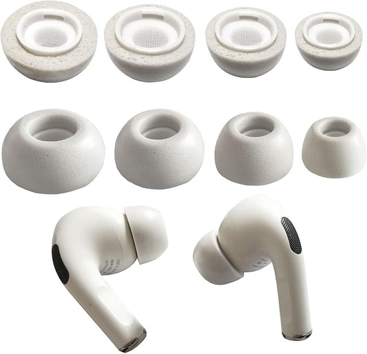 Memory Foam Ear Tips for AirPods Pro 2 & AirPods Pro, 4 Pairs XS/S/M/L Replacement Tips with Storage Case, Noise Isolating Comfort Fit, Gray White