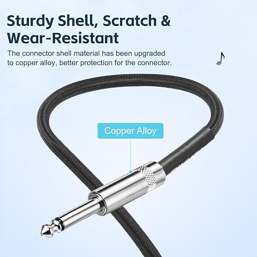 RIVVTA Guitar Cable 10ft 2 Pack Straight 6.35mm Guitar Ampere Cord Nylon Braided Anti-Kinking Kevlar-Reinforced 1/4 Instrument Cable for Electric Guitar,Bass