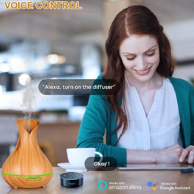 Smart WiFi Wireless Essential Oil Aromatherapy Diffuser, Compatible with Alexa & Google Home, Phone App & Voice Control, Large Ultrasonic Diffuser, LED & Timer Settings