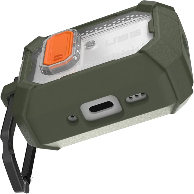 URBAN ARMOR GEAR UAG Designed for AirPods Pro 3rd Gen Case, Rugged Military Grade Drop Proof Protective Cover with Detachable Carabiner Clip & Secure Lip Closure, Plasma Olive