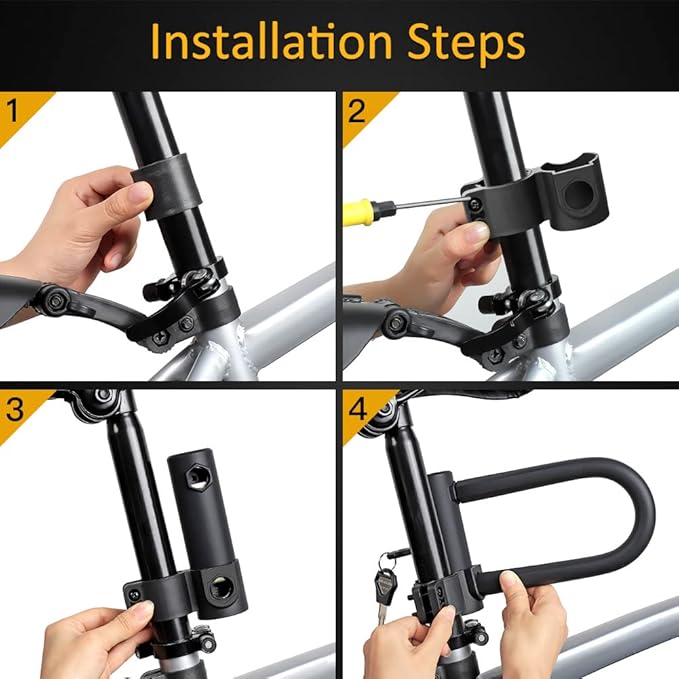 Bike U Lock Heavy Duty Bike Lock Bicycle U Lock, 16mm Shackle and 4ft/6ft Length Security Cable with Sturdy Mounting Bracket for Bicycle, Motorcycle and More