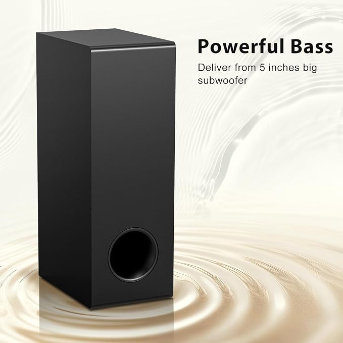 Sound Bar for Smart TV with Wired Subwoofer, 2.1 CH Small TV Soundbar Speakers, Support Bluetooth 5.3/ARC/Optical/AUX/USB Connectivity, S100 Pro, Black