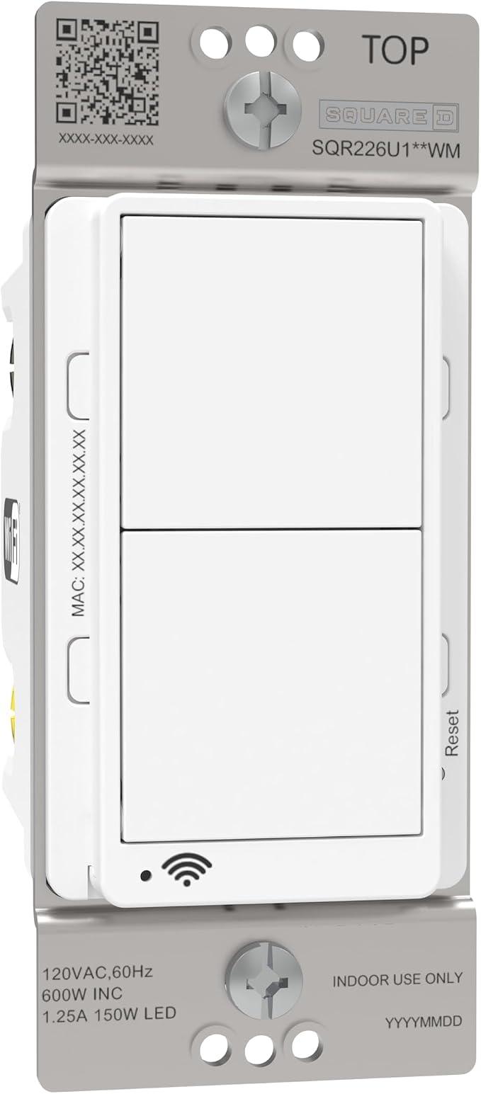 Square D by Schneider Electric X Series 15 Amp WiFi Energy Monitoring Light Switch, Single-Pole/3-way, 600 Watt, Rocker, Matter Certified, Works with Alexa, Google Home, Apple Home, Matte White