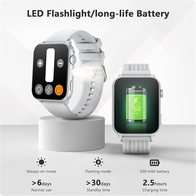 Blackview Smart Watch for Women,1.91" HD Touchscreen Fitness Watch with Flashlight, Bluetooth Notifications/Make Calls, Heart Rate/Sleep Monitor/2 Straps, Fitness Watch for Android/iPhone
